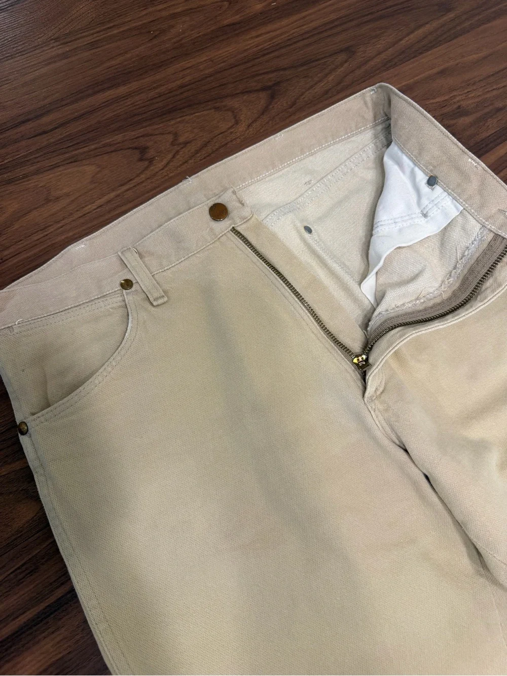 Vintage Wrangler USA Made Cream Denim Straight Jeans 34x32 Western Cowboy
